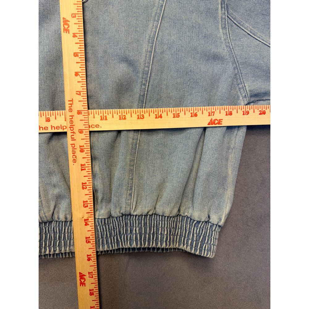 Haute Monde Jacket Womens Small Blue Denim Zip Front Cropped Elastic Hem O-Ring - Picture 6 of 10